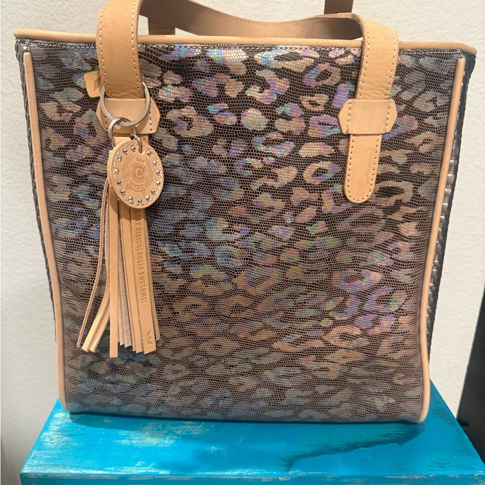 Consuela Leopard Print Tote with Tan Accents